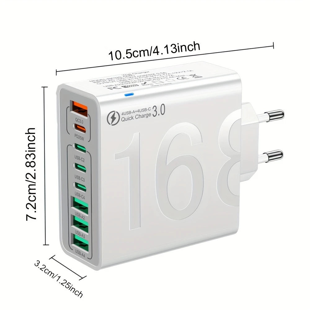 8-Port Fast Charging Adapter – EU Plug (White)