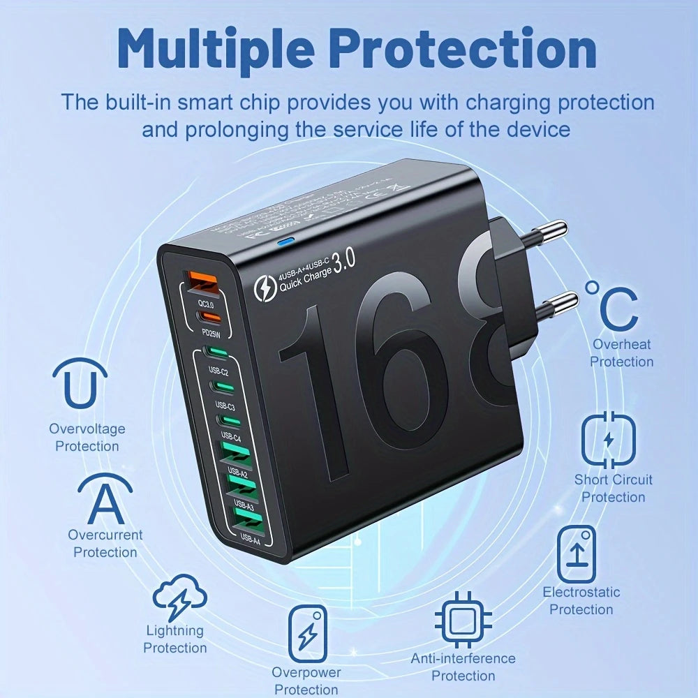 8-Port Fast Charging Adapter – EU Plug (Black)