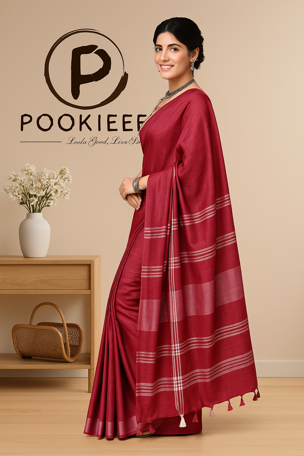 Plain Cotton Linen Saree with  Blouse Piece