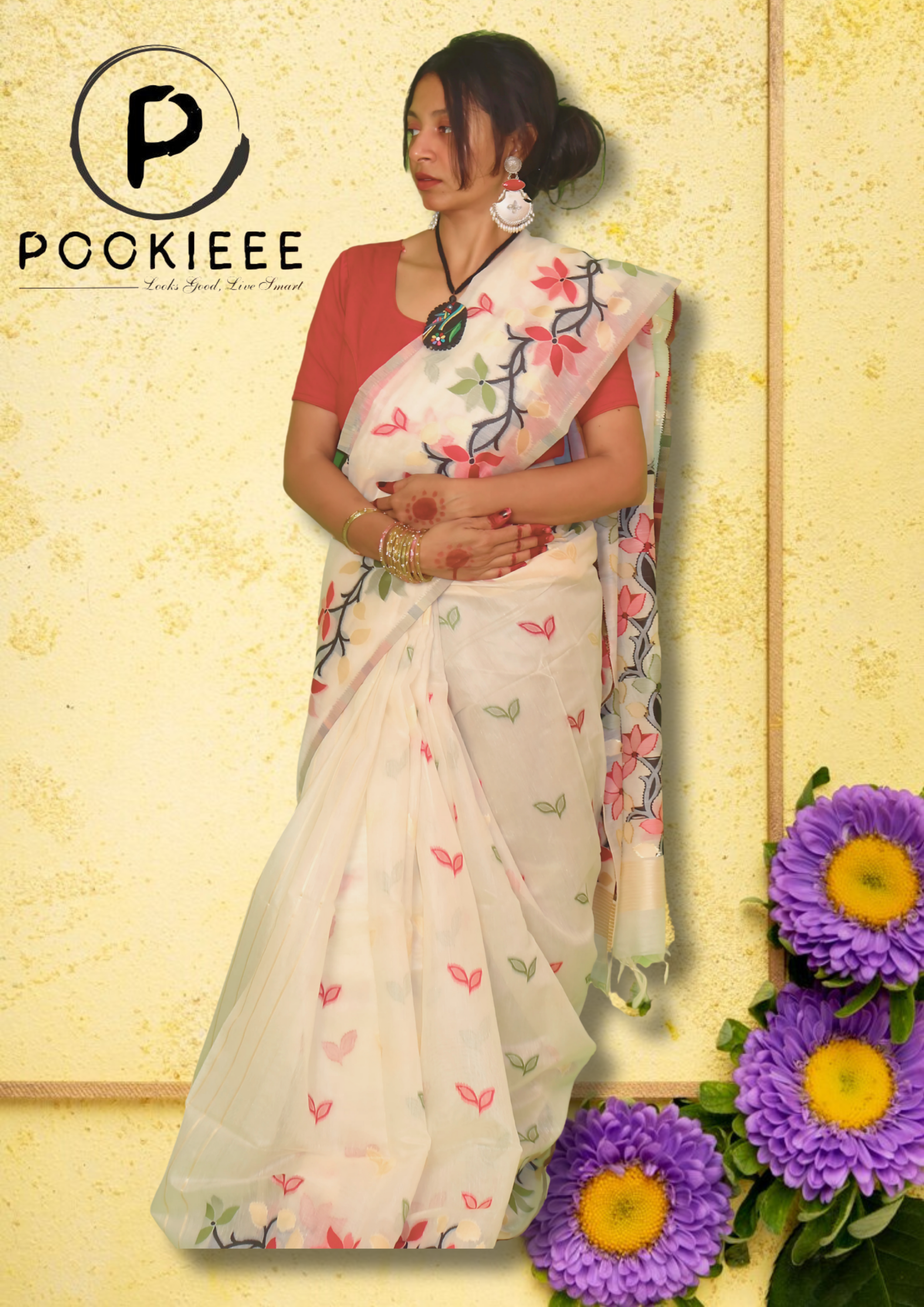 Handmade Jamdani Cotton Saree with Blouse Piece