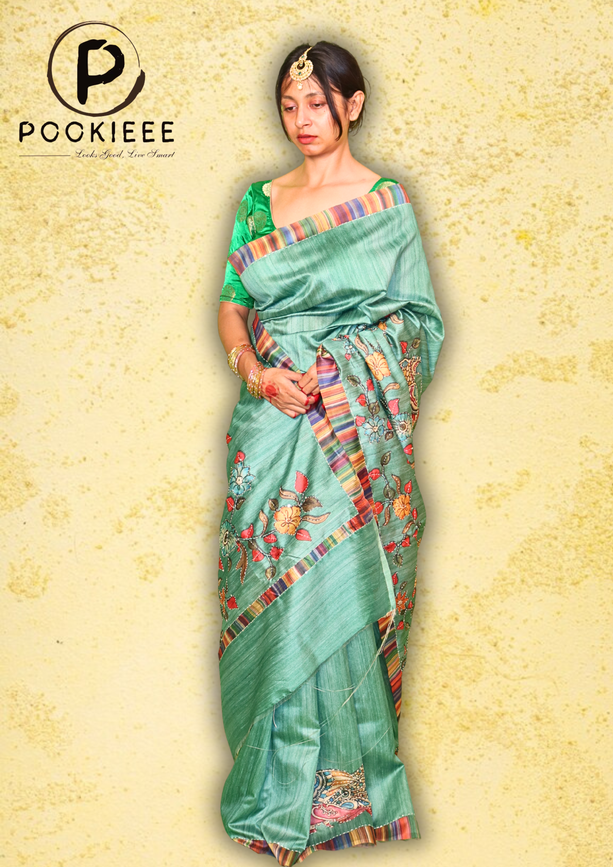 Tasar Katha Saree with Blouse Piece – Full Embroidery Work