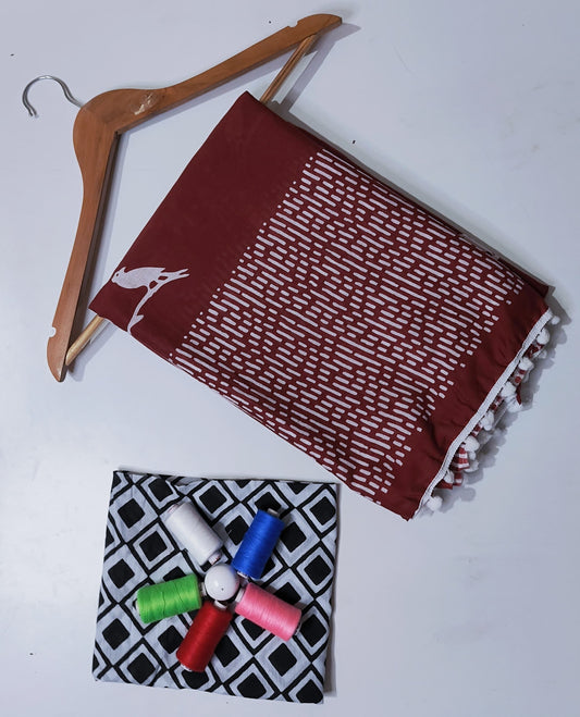 Hand block print Saree with blouse