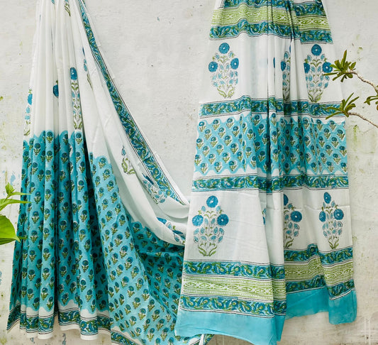 Hand block print soft cotton saree with blouse