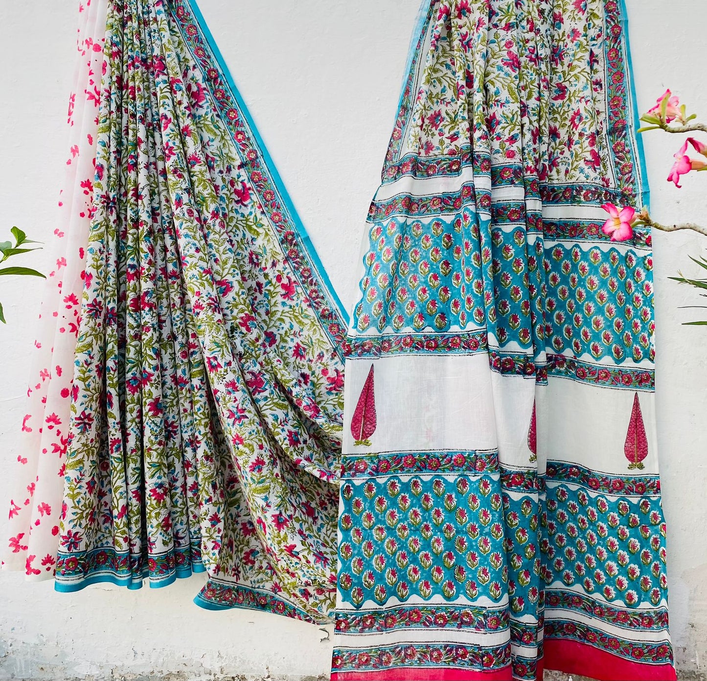 Hand block print soft cotton saree with blouse