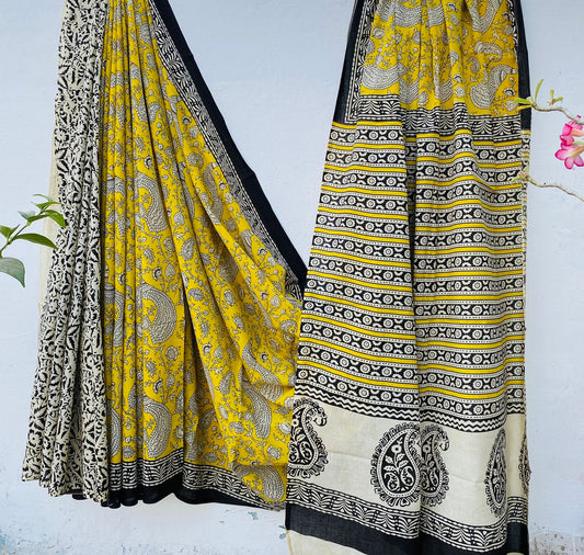 Hand block print soft cotton saree with blouse
