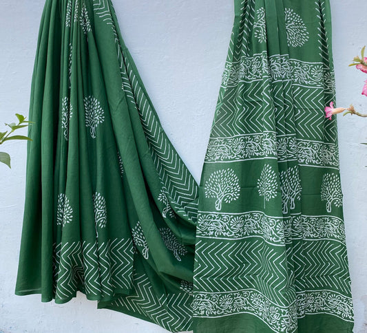 Hand block print soft cotton saree with blouse