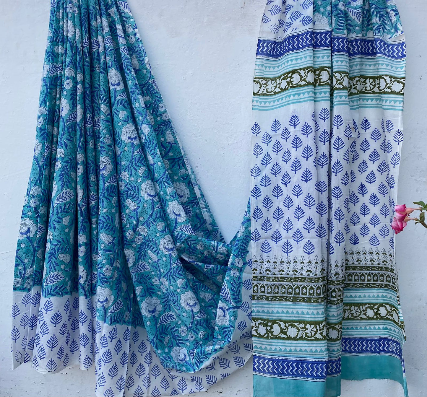 Hand block print soft cotton saree with blouse