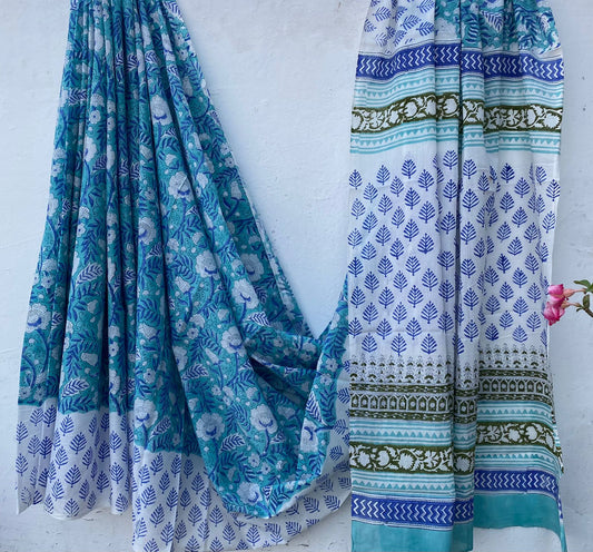 Hand block print soft cotton saree with blouse