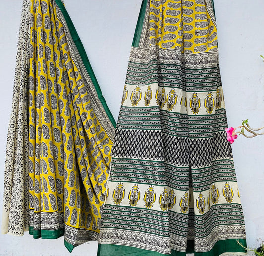 Hand block print soft cotton saree with blouse