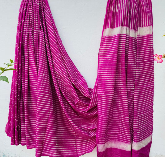 Hand block print soft cotton saree with blouse