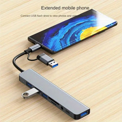 Docking Hub 20.32 cm | 2 Type-C + USB 3.0 + Card Reader (TF/SD) + 3.5mm Audio Jack